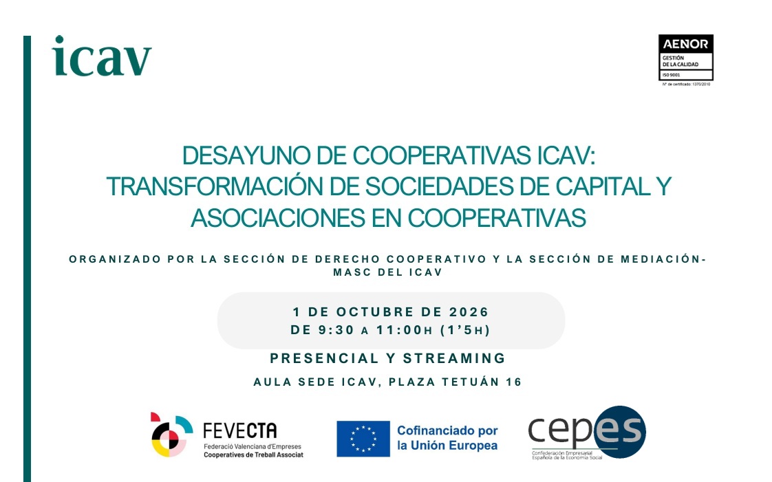 Desdejuni Cooperatives ICAV: Transformació de Societats de Capital i associacions en cooperatives GRATUÏT!